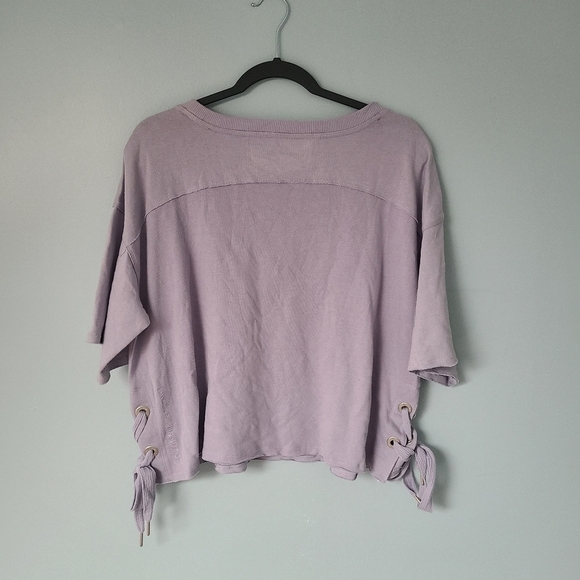 Calvin Klein Womens XL Purple Side Tie Drape Sleeve Cropped Pullover Sweatshirt - Picture 4 of 6